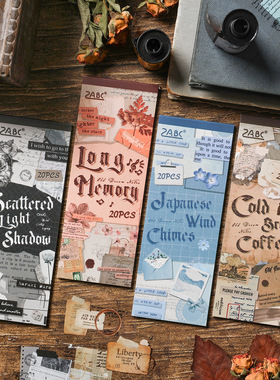 悦真切膜贴纸手帐贴纸书复古英文贴纸套装20PCS文艺风拼贴素材贴