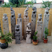 拴马桩青石仿古石雕栓马柱石狮子貔貅麒麟庭院石头摆件定制青石仿