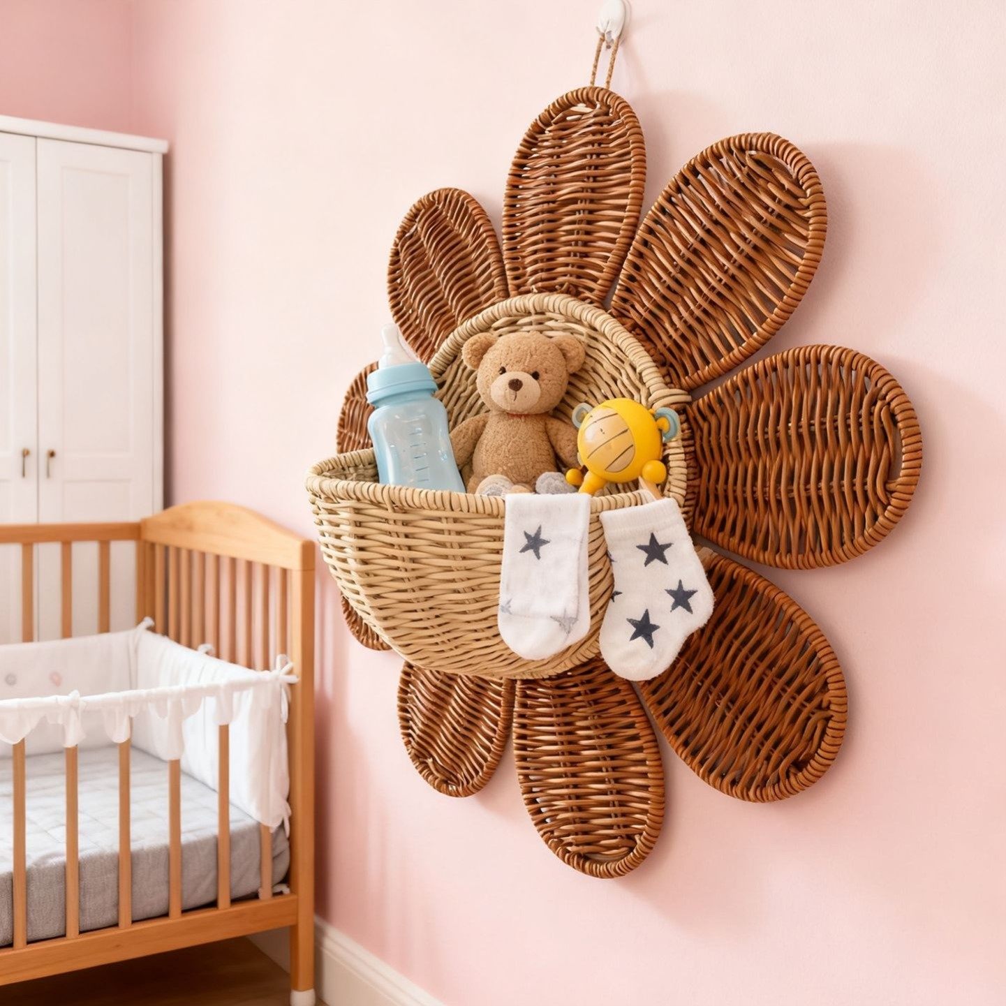 北欧藤编壁挂厨房入门钥匙收纳浴室儿童房手提编织装饰花篮挂篮