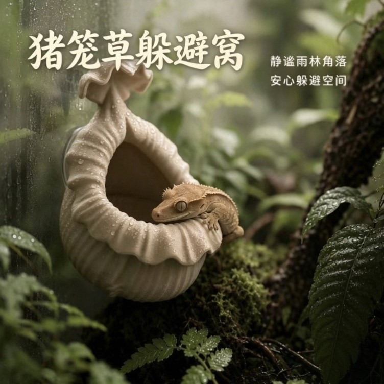 仿真猪笼草吸盘爬宠躲避窝睫角守宫老爷树蛙猪鼻蛇攀爬饲养缸造景