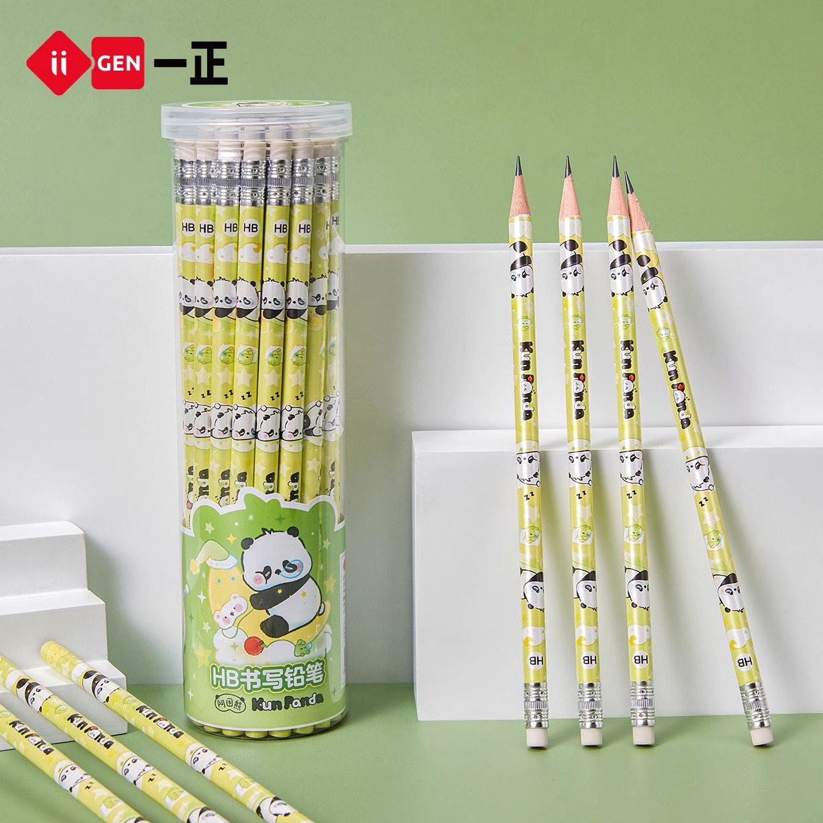 熊猫铅笔无毒带橡皮头可爱筒装