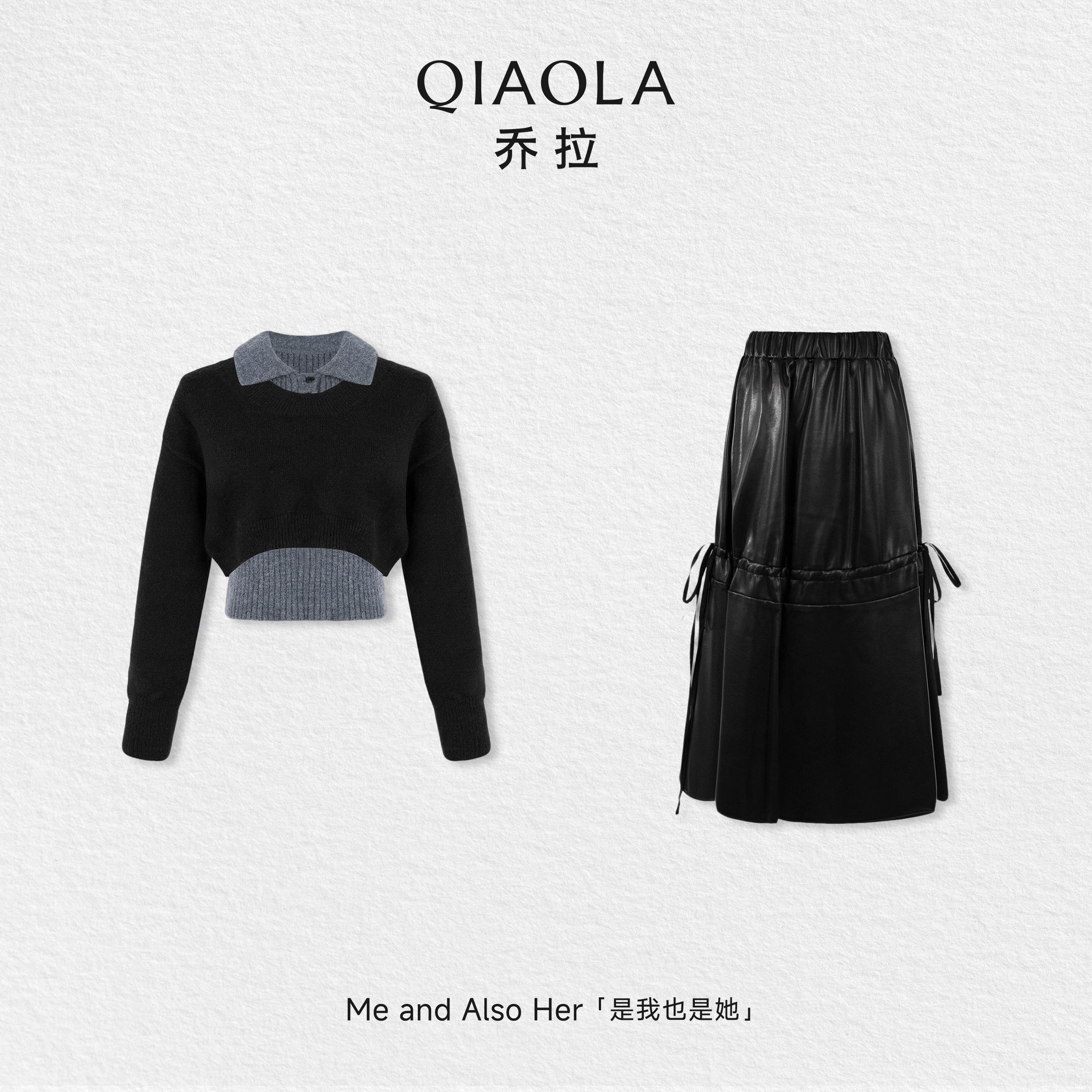 乔拉【蓝猫小姐】北极绒纱线学院风慵懒套装女小个子短款毛衣罩衫