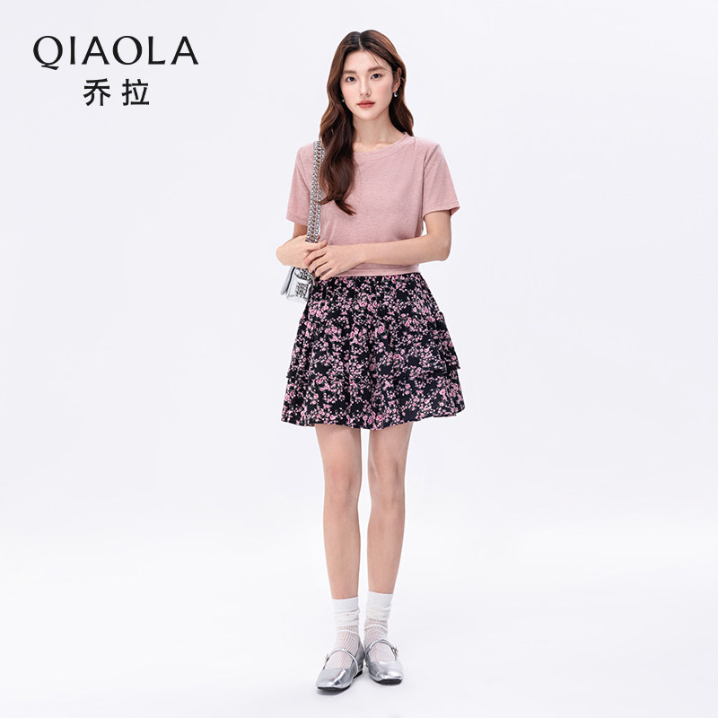 乔拉少女专辑-小众设计夏款弹力针织圆领碎花上衣短裙时尚套装