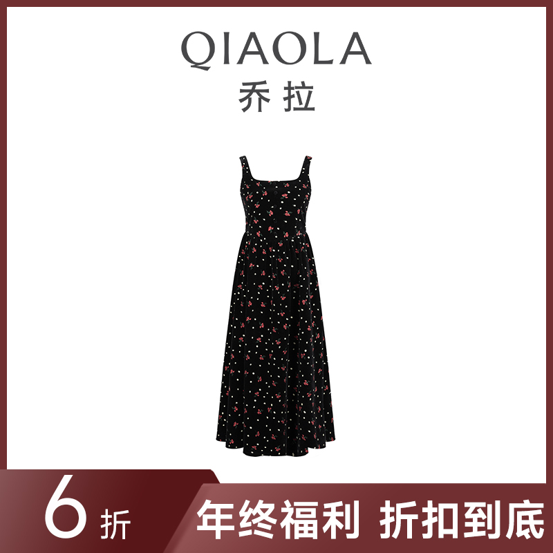 乔拉丝绒碎花吊带连衣裙女