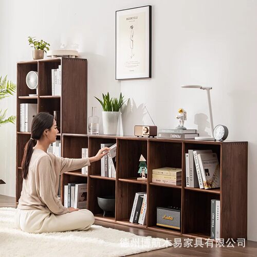 纯实木书架北美黑胡桃木书房柜樱桃木靠墙博古架家用木格书柜