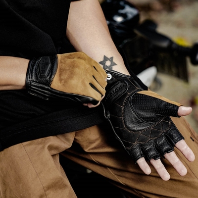 夏季摩托车真皮手套半指