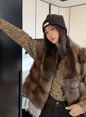 冬季新款仿紫貂皮草马甲女圆领复古仿狐狸毛外套环保韩版背心外套