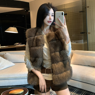 实拍冬季新款仿紫貂皮草马甲女圆领复古仿狐狸毛外套环保韩版背心