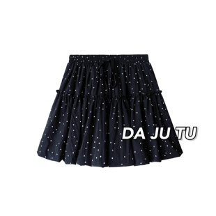 夏天爆款遮肉显瘦高腰A字黑色波点半身裙百搭内衬短裙蓬蓬花苞裙