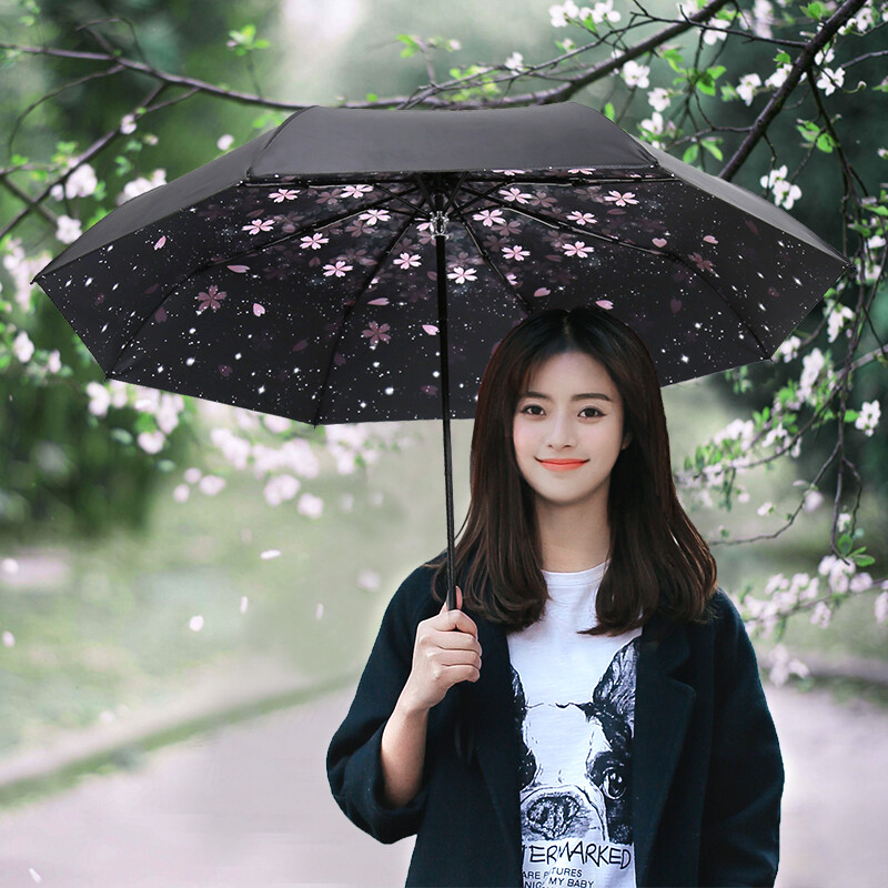 Cmon创意雨伞晴雨两用伞小清新太阳伞遮阳伞黑胶防晒女防紫外线伞