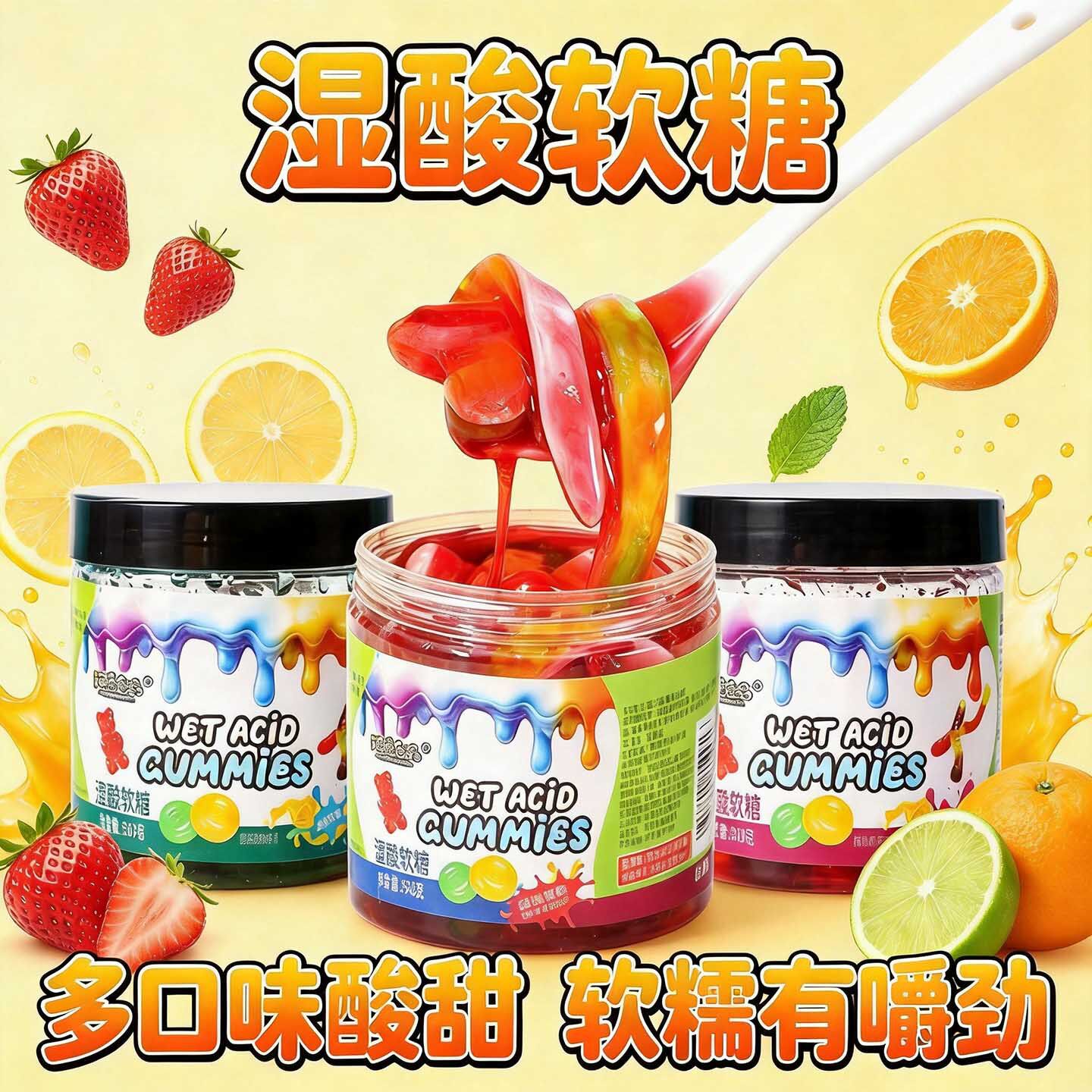 新疆包邮【湿酸软糖】美式网红同款休闲趣味零食摆摊混合水果味胶