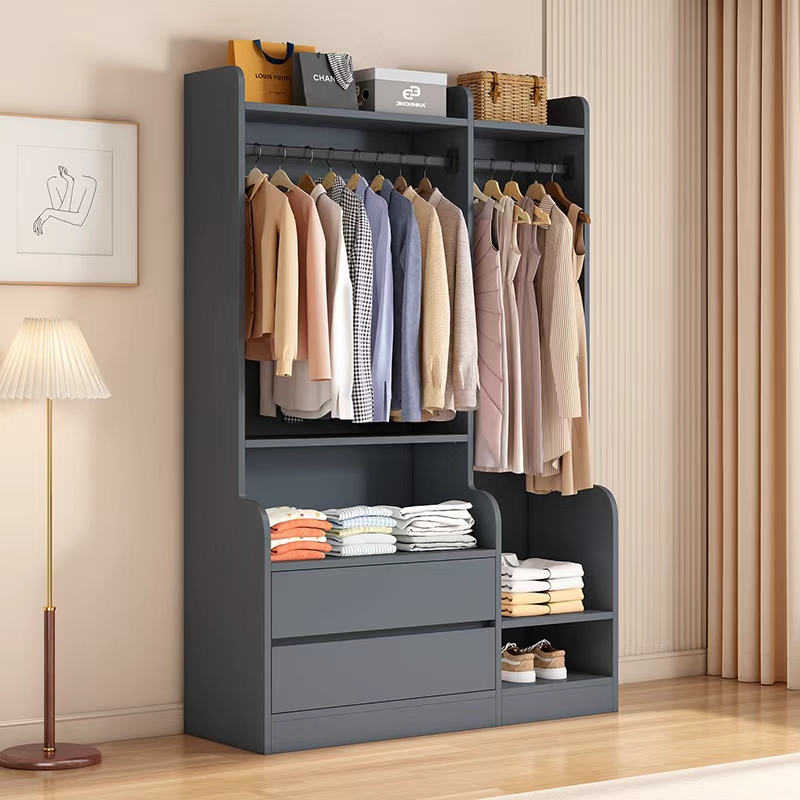 实木衣帽架卧室落地挂衣架现代简约家用客厅开放式衣柜收纳置物架