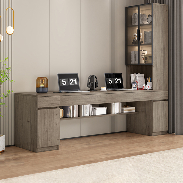 书桌书柜一体家用学习桌写字桌现代简约实木轻奢双人办公桌电脑桌