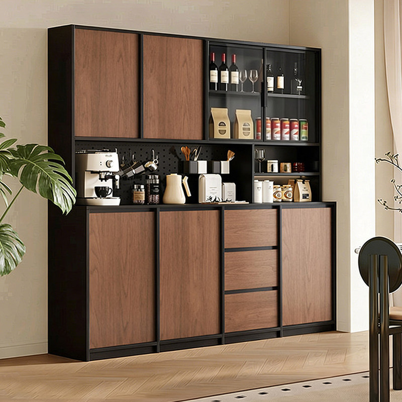 中古风实木餐边柜酒柜收纳柜靠墙一体客厅家用储物柜厨房橱柜定制