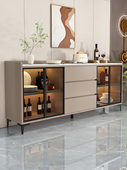 岩板餐边柜靠墙一体储物柜现代简约家用客厅实木玻璃茶水柜收纳柜