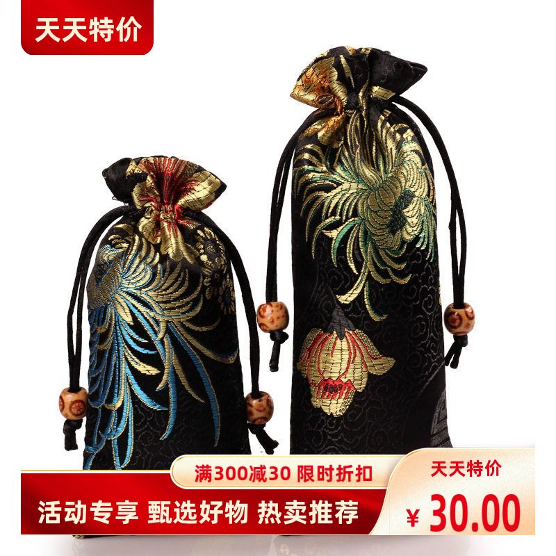 双层新款黑色收纳袋束口大花抽绳梳子木礼品包装袋礼品袋婚庆首饰