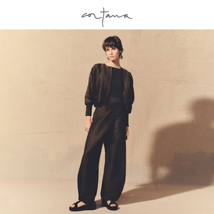 高腰弧形宽松长裤 裹身裤 秋NICO系列 亚麻混纺渔夫裤 Cortana休闲裤