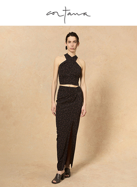 Cortana上衣真丝吊带交叉领口隐身印花弹力上衣Iman