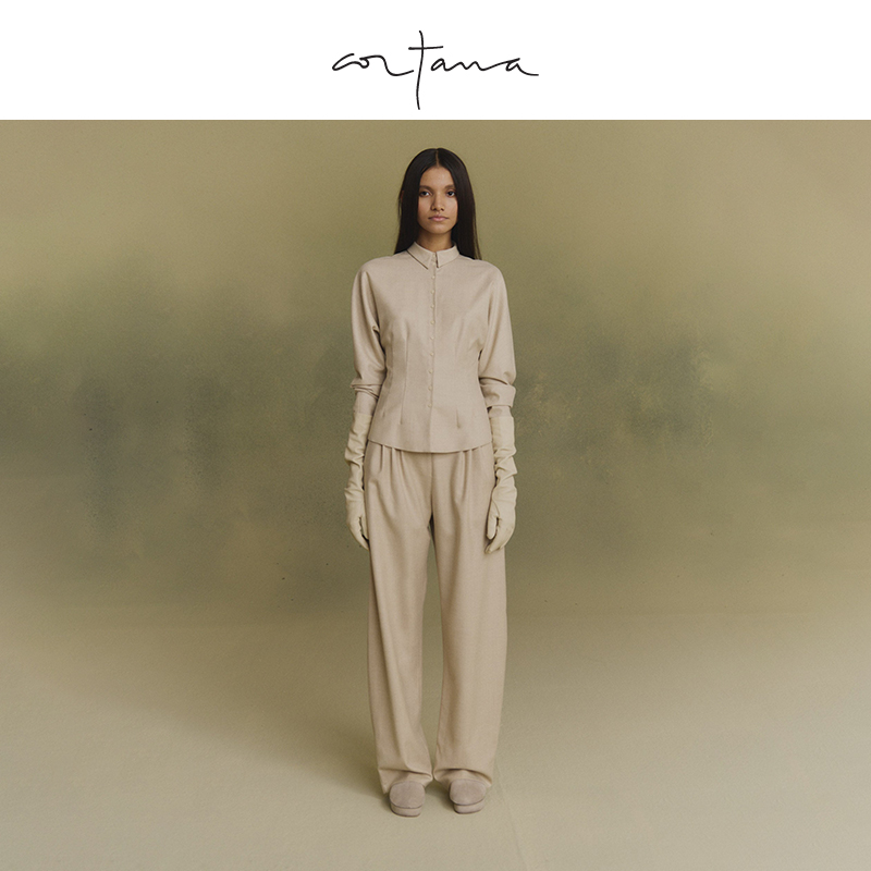 Cortana Cuento女士收腰衬衫 长袖翻领显瘦上衣气质衬衣