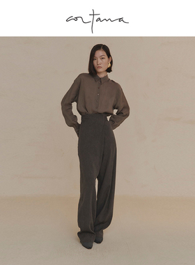 Cortana 25新女士长袖衬衫深紫色苎麻超大号衬衫Dennis系列