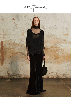 Cortana Onye黑色简约流行短裙羊毛背心高级感气质2024年新款