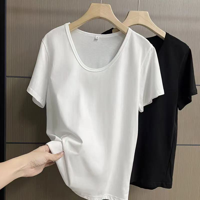 夏季简单U领基础款百搭小众纯色