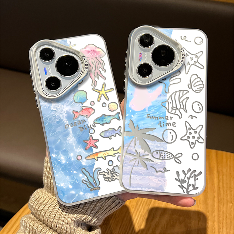 海洋鱼群手机壳适用华为pura80夏天pura70pro+小清新p60超好看50创意40新款ultra小众30高级感独特男女防摔套