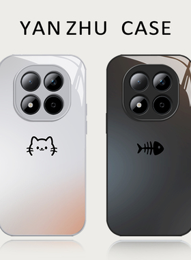 猫咪鱼骨头手机壳适用红米note15pro情侣14简约13可爱turbo4超好看12创意11tpro新款3个性10一对9套redmi十+
