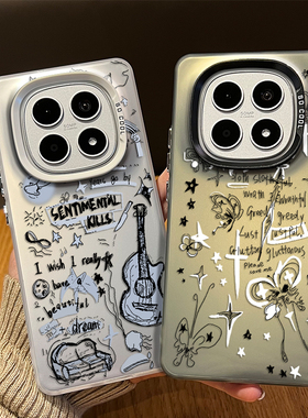 吉他蝴蝶手机壳适用红米note15pro情侣14艺术13创意turbo4小众12高级感11tpro新款3涂鸦10个性9外壳redmi十+