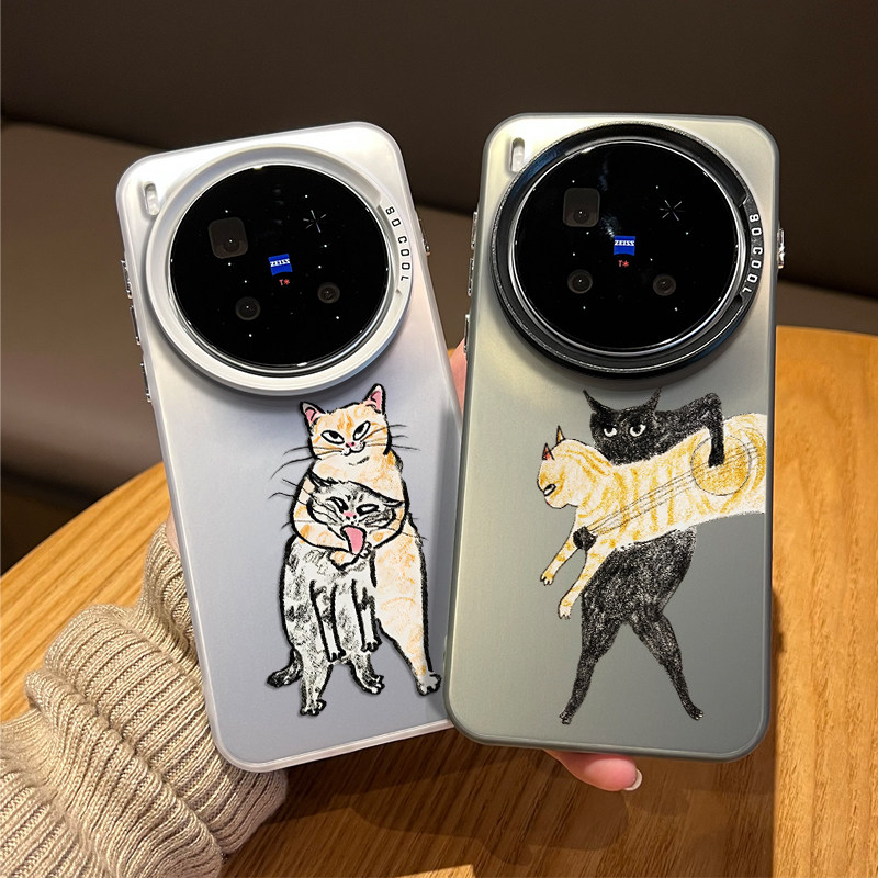 可爱锁喉小猫手机壳适用vivox300pro搞怪200promini趣味100ultra抽象90s搞笑80新款70情侣60恶搞por外壳创意