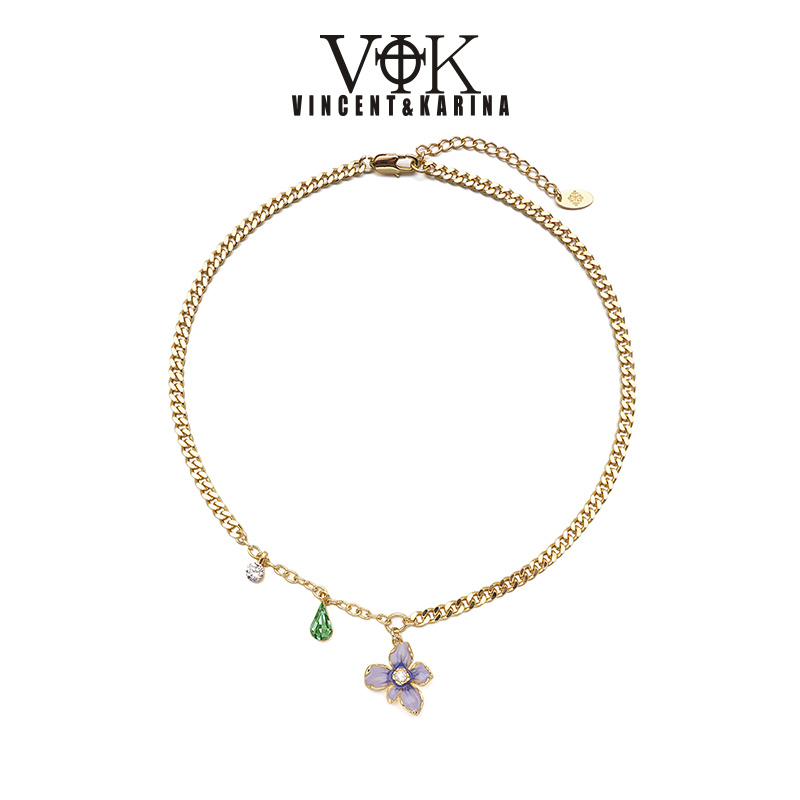 VK项链18K金吊坠女性繁花锁骨链