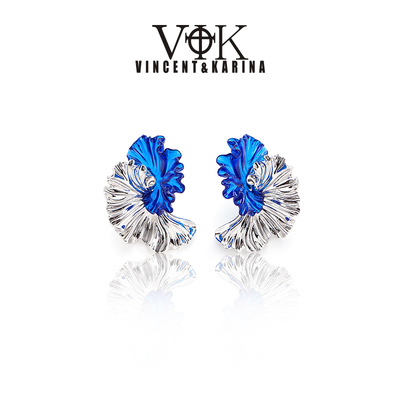 vk饰品【山间觅】3D褶皱花瓣双色设计师耳环艺术浪漫法式轻奢耳饰