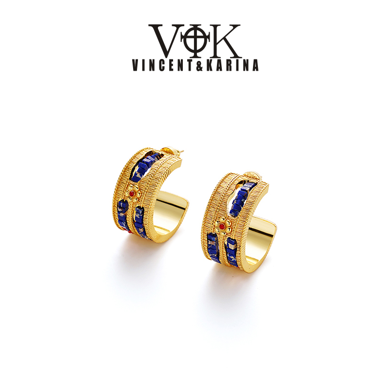 vk饰品 【归煦】苗绣穿线松石花卉耳环高级轻奢秀场百搭耳饰夸张