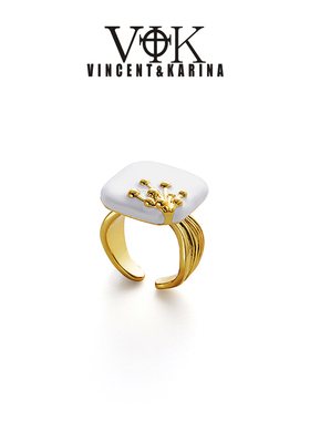 vk戒指 【寻白】立体浮雕百合花方形戒指百搭轻奢高级时尚戒指