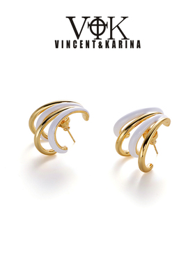 vk饰品 【初白】白色素款经典轻奢简约C圈耳环小众设计师百搭耳饰