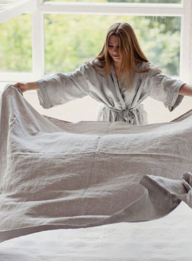 夏季凉爽透气纯亚麻床单单件原料原麻色13521床单单件