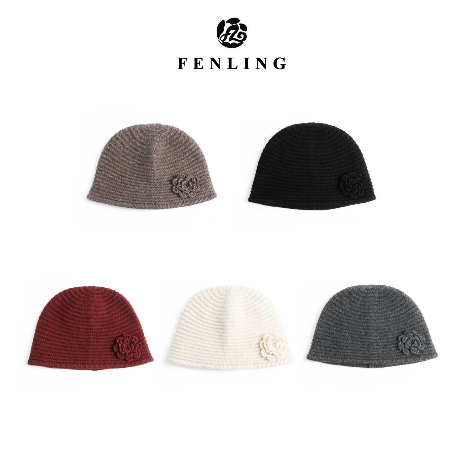 花朵帽-秋冬时尚100绵羊毛花朵针织包头帽洋气氛围显脸小MZ128