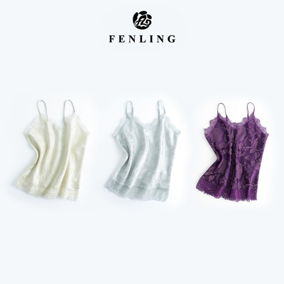 芬领-仲夏-2025新品桑蚕丝蕾丝提花V领吊带背心上衣BX1865-BX1874