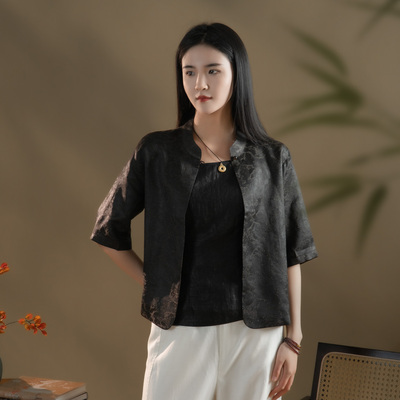 芬领-温钰-桑蚕丝香云纱重缎织金双穿短款开衫上衣SY2182-SY2185