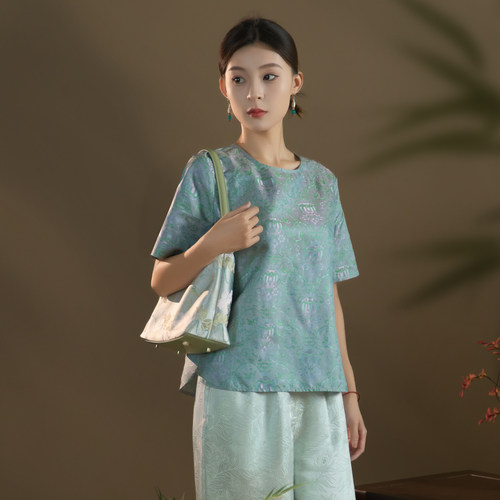 芬领短袖非遗新中式手工蜀锦女装