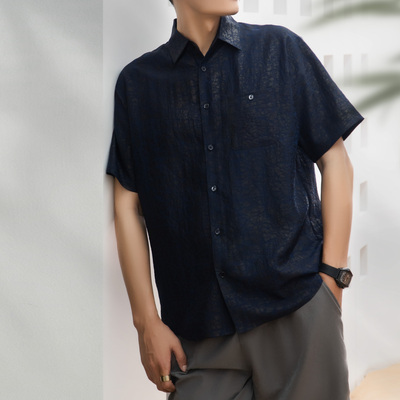 望舒-桑蚕丝香云纱龟纹短袖衬衫上衣（男款中性款）SY2240-SY2247