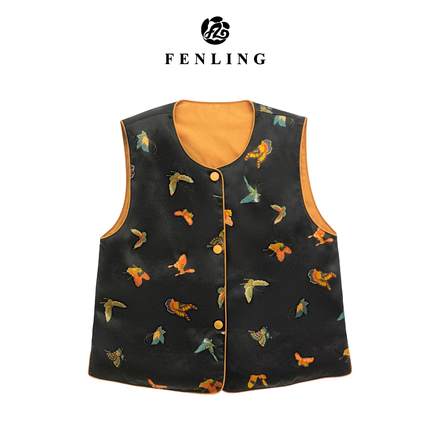 芬领-彩蝶-新国风桑蚕丝50姆米皮子料白鹅绒马甲BX1300-BX1303