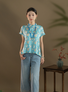 牡丹富贵猫-100%桑蚕丝大王缎设计款飞机袖上衣SY2572-SY2574