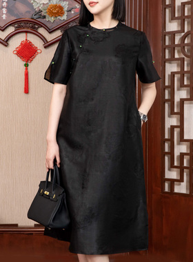 暮晓-中式桑蚕丝香云纱30姆米提花龟纹女士连衣裙女装百搭SY67