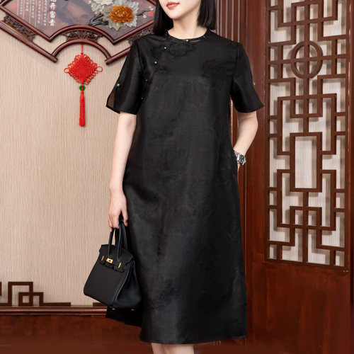 暮晓-中式桑蚕丝香云纱30姆米提花龟纹女士连衣裙女装百搭SY67