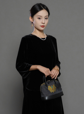 芬领-雅智-秋季新品100%桑蚕丝丝绒圆领七分袖上衣SY2628-SY2632