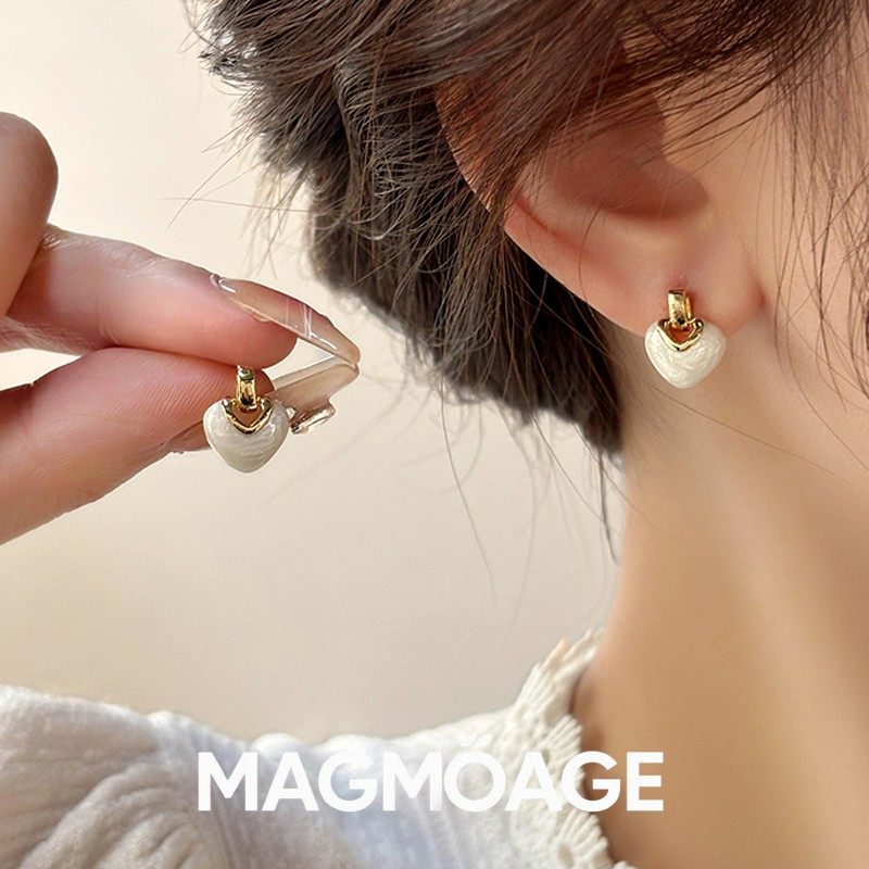MAGMOAGE真金电镀珐琅白色耳钉