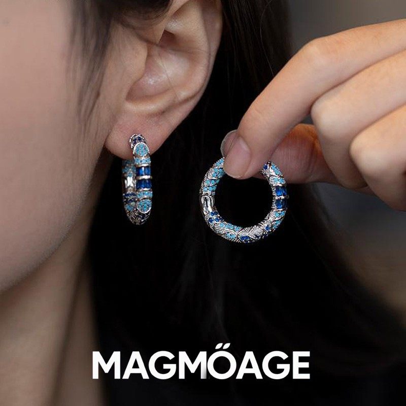 MAGMOAGE925银针蓝色圈圈耳环