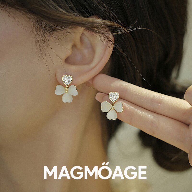MAGMOAGE猫眼石四叶草蚊香盘耳夹