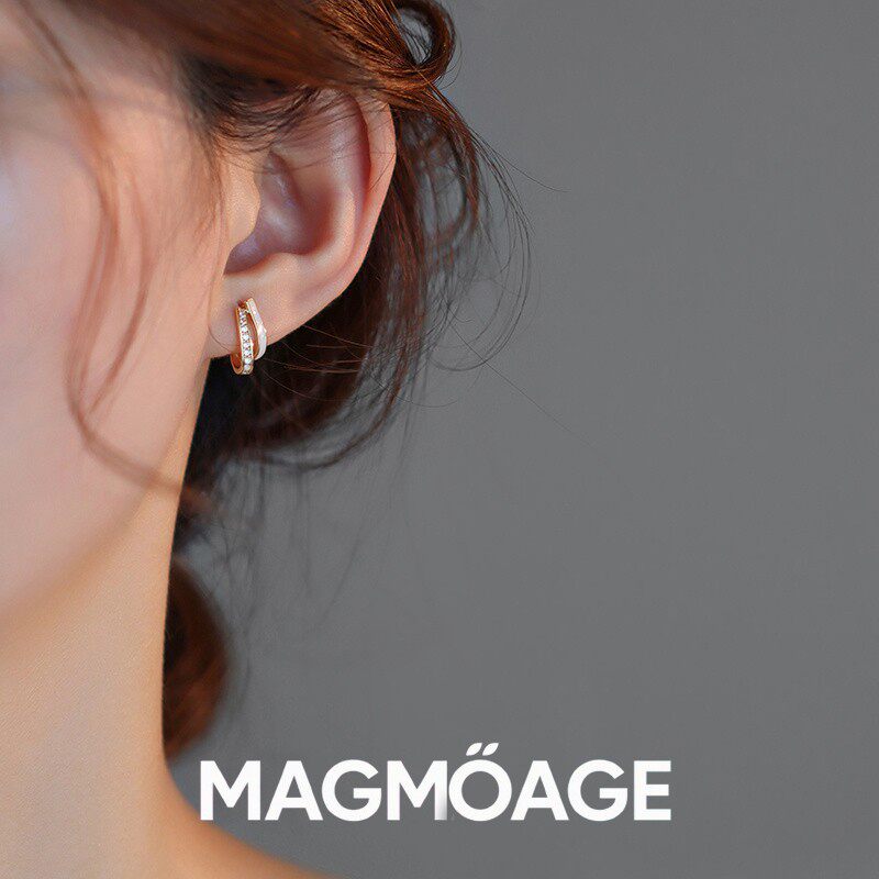 MAGMOAGE925银针贝壳双层耳钉